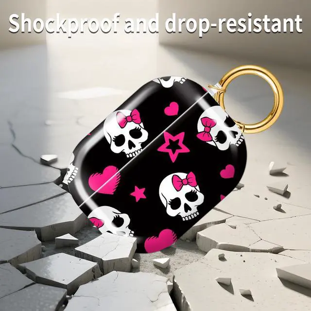 Alt view image 6 of 6 - for AirPods Pro 3 Case (2025)Cute Cover Compatible with AirPod Pro 3rd Generation with Rose Gold Keychain Headphone Cases for Women(Pink Skull)