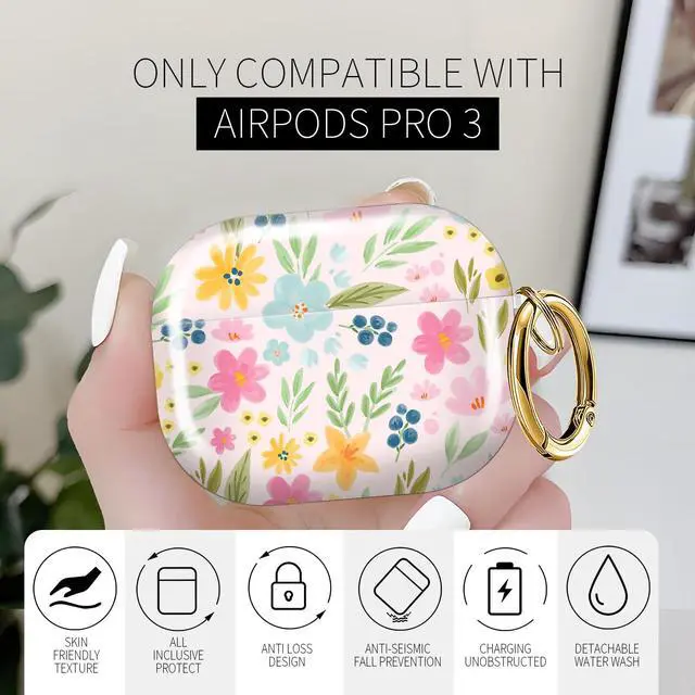 Alt view image 3 of 6 - for AirPods Pro 3 Case (2025)Cute Cover Compatible with AirPod Pro 3rd Generation with Rose Gold Keychain Headphone Cases for Women(Beautiful Flowers)