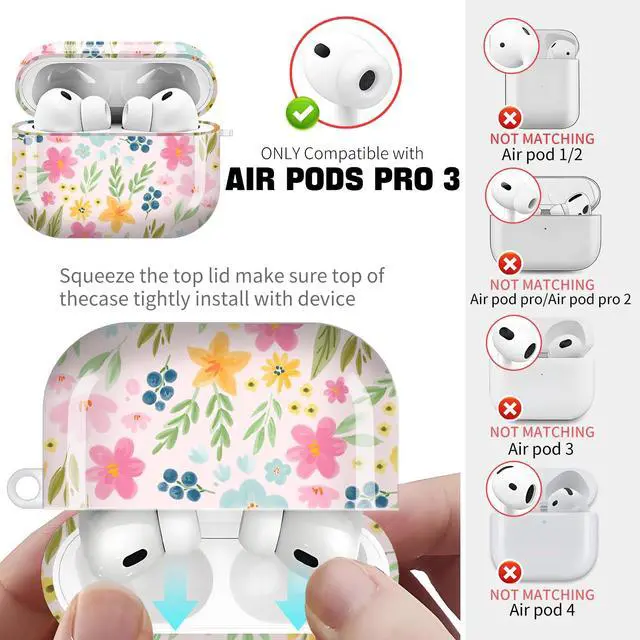 Alt view image 4 of 6 - for AirPods Pro 3 Case (2025)Cute Cover Compatible with AirPod Pro 3rd Generation with Rose Gold Keychain Headphone Cases for Women(Beautiful Flowers)