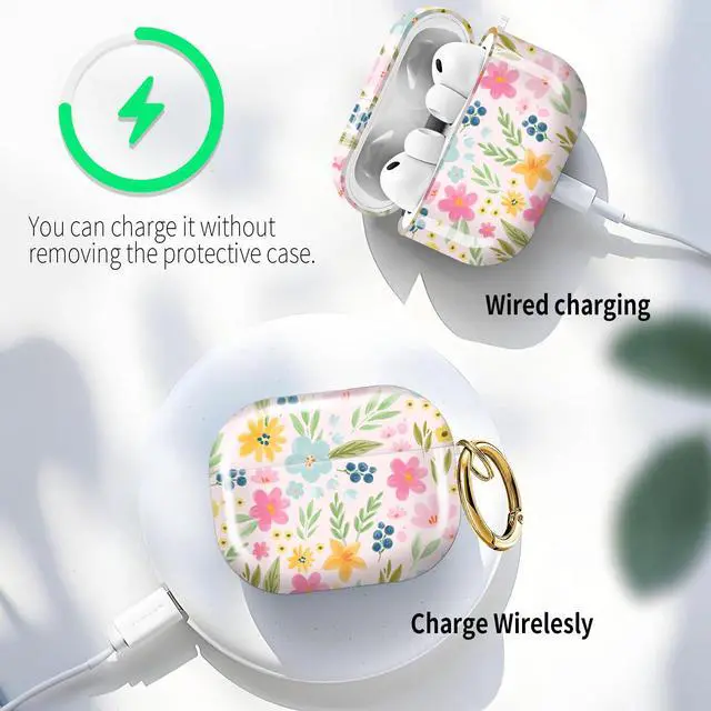 Alt view image 5 of 6 - for AirPods Pro 3 Case (2025)Cute Cover Compatible with AirPod Pro 3rd Generation with Rose Gold Keychain Headphone Cases for Women(Beautiful Flowers)
