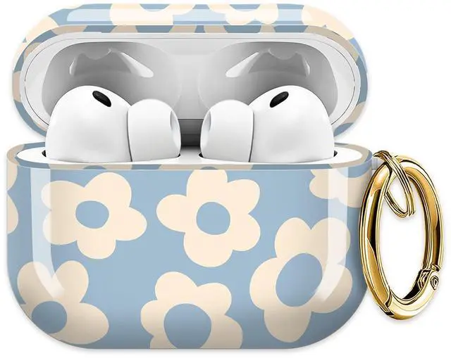 Main image of for AirPods Pro 3 Case (2025)Cute Cover Compatible with AirPod Pro 3rd Generation with Rose Gold Keychain Headphone Cases for Women(Blue Flower)