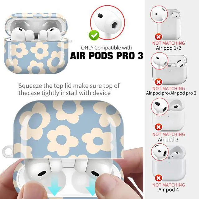 Alt view image 4 of 6 - for AirPods Pro 3 Case (2025)Cute Cover Compatible with AirPod Pro 3rd Generation with Rose Gold Keychain Headphone Cases for Women(Blue Flower)