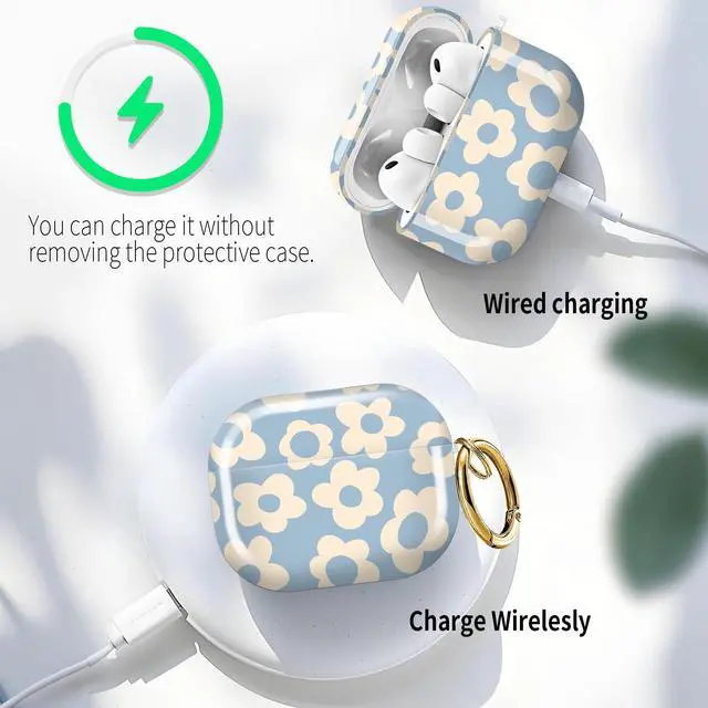 Alt view image 5 of 6 - for AirPods Pro 3 Case (2025)Cute Cover Compatible with AirPod Pro 3rd Generation with Rose Gold Keychain Headphone Cases for Women(Blue Flower)
