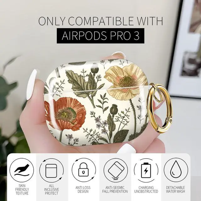Alt view image 3 of 6 - for AirPods Pro 3 Case (2025)Cute Cover Compatible with AirPod Pro 3rd Generation with Rose Gold Keychain Headphone Cases for Women(Flowers and Flowers)