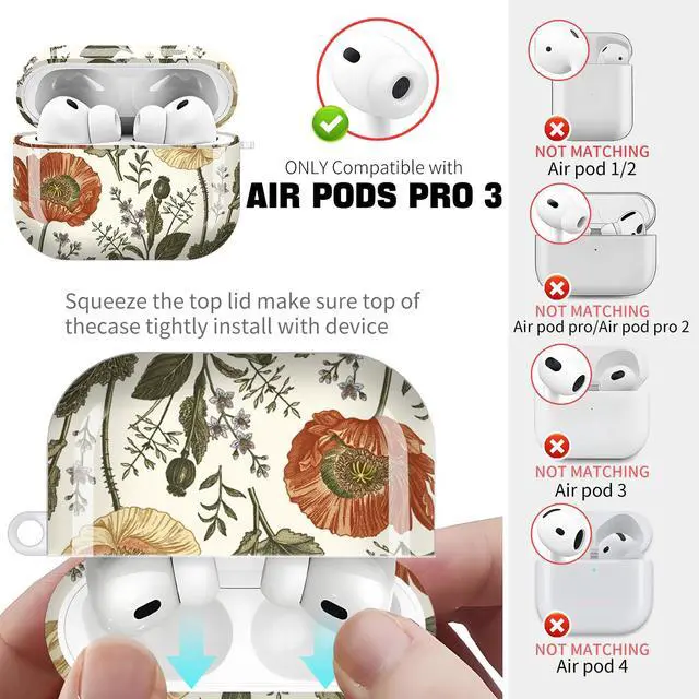 Alt view image 4 of 6 - for AirPods Pro 3 Case (2025)Cute Cover Compatible with AirPod Pro 3rd Generation with Rose Gold Keychain Headphone Cases for Women(Flowers and Flowers)