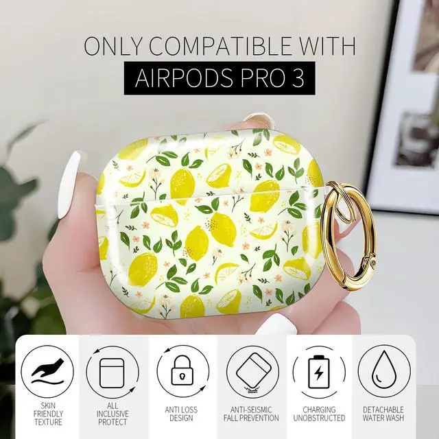 Alt view image 3 of 6 - for AirPods Pro 3 Case (2025)Cute Cover Compatible with AirPod Pro 3rd Generation with Rose Gold Keychain Headphone Cases for Women(Lovely Lemon)