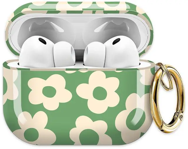 Main image of for AirPods Pro 3 Case (2025)Cute Cover Compatible with AirPod Pro 3rd Generation with Rose Gold Keychain Headphone Cases for Women(Green Flowers)