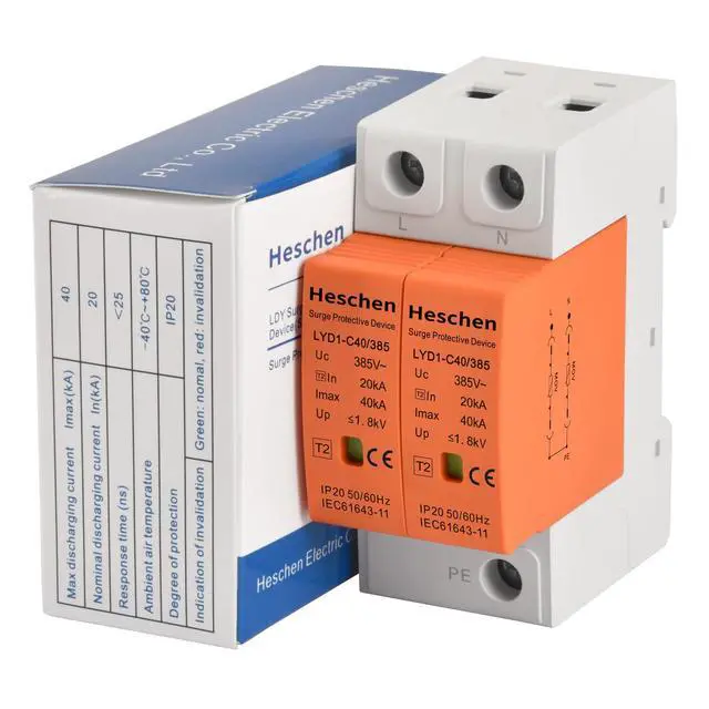 Alt view image 6 of 6 - Surge Protective Device, LYD1-C40/385, 2P 385V 20KA, Fire-Proof, Low-Voltage Arrester, 35mm DIN Rail Mounting