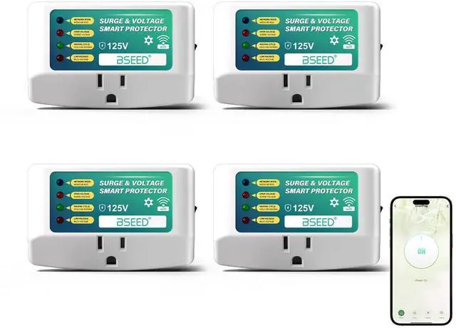 Main image of WiFi Smart Plug, Single Outlet Surge Voltage Protector with Light Indicator, APP Control, Energy Monitoring, 125V/1875W, FCC Listed, Wall Mount Power Suppressor for Refrigerator/TV/PC, 4 Pack