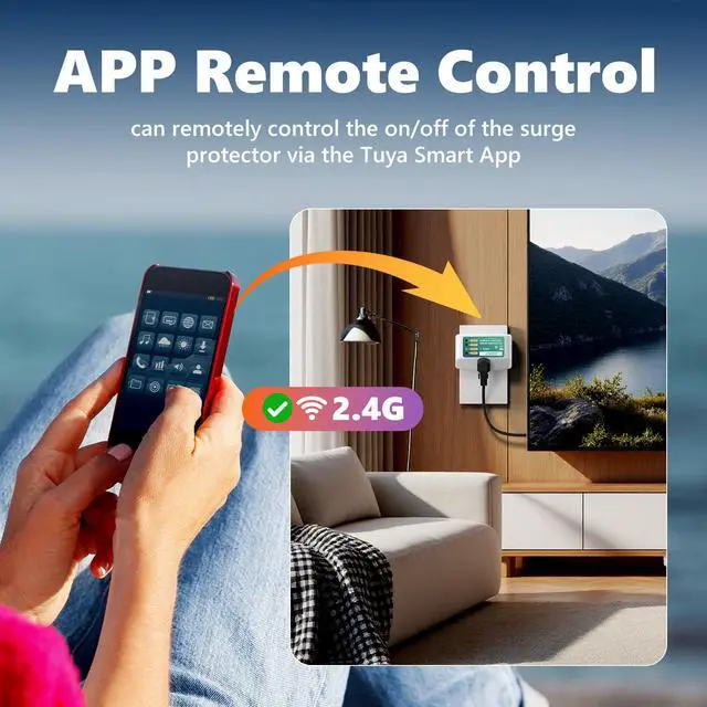 Alt view image 3 of 7 - Smart Surge Protector for Home Appliance, Smart Voltage Protector with Light Indicator, Smart Plug with APP Control, Energy Monitoring, Wall Mount Power Suppressor for Refrigerator/TV/PC