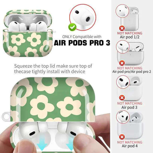 Alt view image 4 of 6 - for AirPods Pro 3 Case (2025)Cute Cover Compatible with AirPod Pro 3rd Generation with Rose Gold Keychain Headphone Cases for Women(Green Flowers)