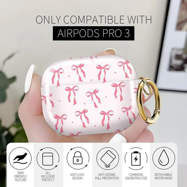Alt view image 3 of 6 - for AirPods Pro 3 Case (2025)Cute Cover Compatible with AirPod Pro 3rd Generation with Rose Gold Keychain Headphone Cases for Women(Pink Bow)