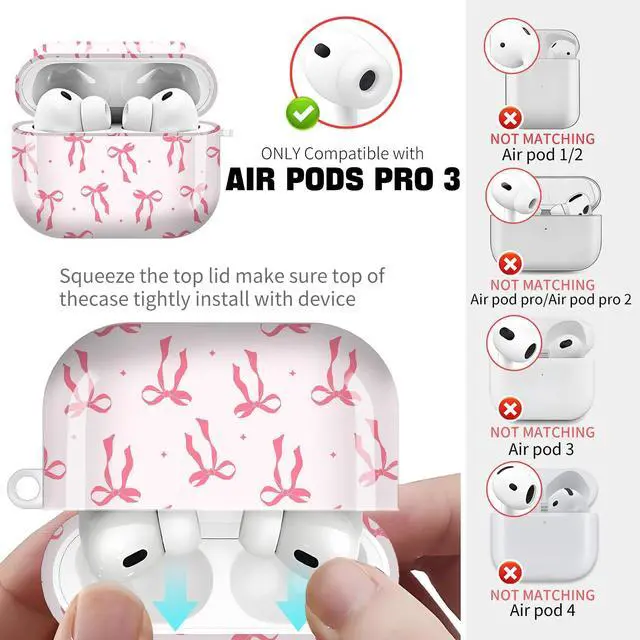 Alt view image 4 of 6 - for AirPods Pro 3 Case (2025)Cute Cover Compatible with AirPod Pro 3rd Generation with Rose Gold Keychain Headphone Cases for Women(Pink Bow)