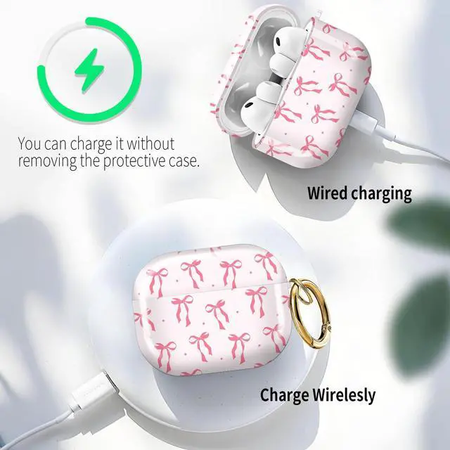 Alt view image 5 of 6 - for AirPods Pro 3 Case (2025)Cute Cover Compatible with AirPod Pro 3rd Generation with Rose Gold Keychain Headphone Cases for Women(Pink Bow)