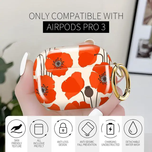 Alt view image 3 of 6 - for AirPods Pro 3 Case (2025)Cute Cover Compatible with AirPod Pro 3rd Generation with Rose Gold Keychain Headphone Cases for Women(Orange Lotus Leaf)