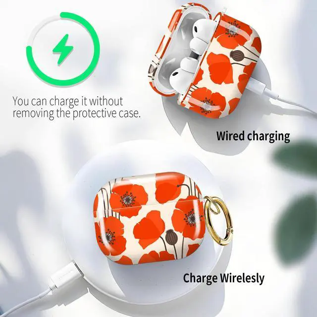 Alt view image 5 of 6 - for AirPods Pro 3 Case (2025)Cute Cover Compatible with AirPod Pro 3rd Generation with Rose Gold Keychain Headphone Cases for Women(Orange Lotus Leaf)