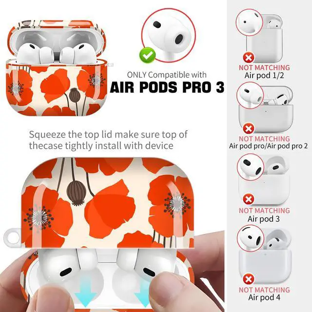 Alt view image 4 of 6 - for AirPods Pro 3 Case (2025)Cute Cover Compatible with AirPod Pro 3rd Generation with Rose Gold Keychain Headphone Cases for Women(Orange Lotus Leaf)
