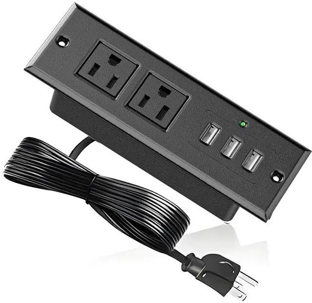 Main image of Recessed Power Strip, Mount Hidden Charging Station with 3 USB Ports, Multiple Surge Protector Outlet Extender with Extension Cord for Nightstand Furniture Bed Conference Table (Black)