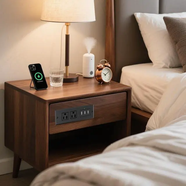 Alt view image 3 of 6 - Recessed Power Strip, Mount Hidden Charging Station with 3 USB Ports, Multiple Surge Protector Outlet Extender with Extension Cord for Nightstand Furniture Bed Conference Table (Black)