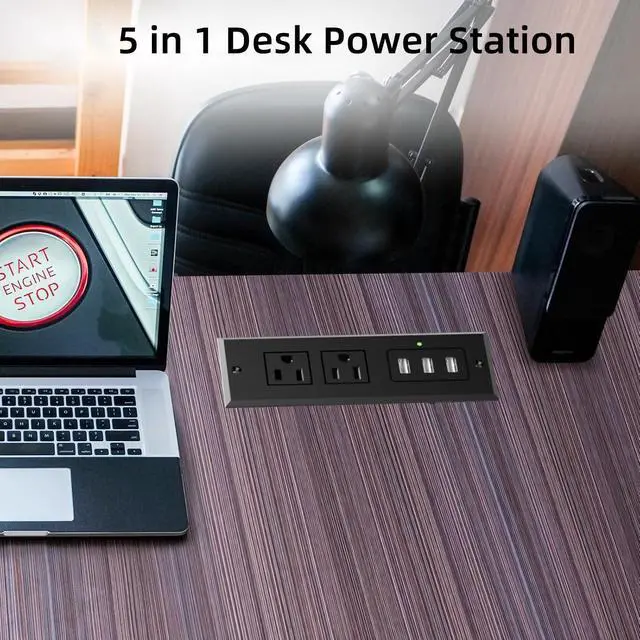 Alt view image 5 of 6 - Recessed Power Strip, Mount Hidden Charging Station with 3 USB Ports, Multiple Surge Protector Outlet Extender with Extension Cord for Nightstand Furniture Bed Conference Table (Black)