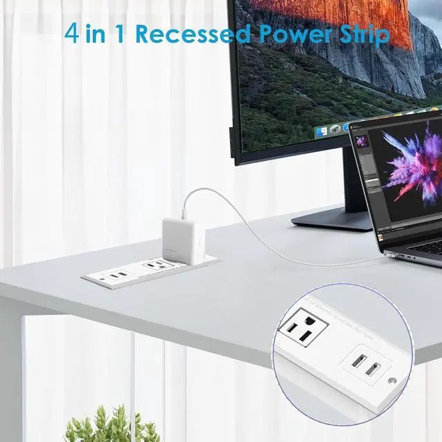 Alt view image 3 of 6 - 1500W Recessed Power Strip Mount Hidden Charging Station with USB Plug Multiple Surge Protector Outlet Extender with Extension Cord for Nightstand Furniture Bed Conference Table (White)