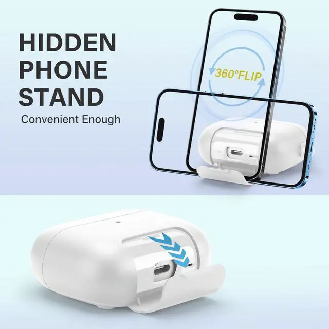 Alt view image 4 of 6 - Magnetic Lock Lid Case Compatible with AirPods Pro 3 | Built-in Phone Stand, MagSafe Ready, Shockproof Protective Cover with Lanyard