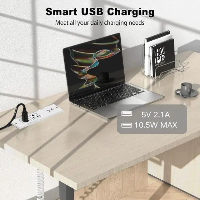 Alt view image 4 of 6 - 1500W Recessed Power Strip Mount Hidden Charging Station with USB Plug Multiple Surge Protector Outlet Extender with Extension Cord for Nightstand Furniture Bed Conference Table (White)