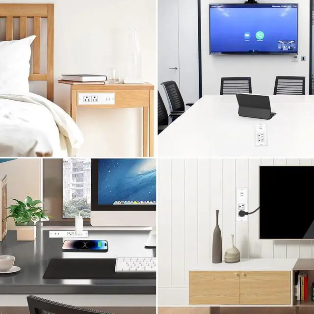 Alt view image 6 of 6 - 1500W Recessed Power Strip Mount Hidden Charging Station with USB Plug Multiple Surge Protector Outlet Extender with Extension Cord for Nightstand Furniture Bed Conference Table (White)