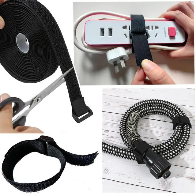 Alt view image 2 of 6 - 2"x16ft Hook and Loop Cable Securing Straps with 15 Buckles- Black | Free CLength | Adjustable | Reusable Fastening Cable Ties, 2 Inch Wide Cinch Strap for Wire, Cord Wraps, Cable Management