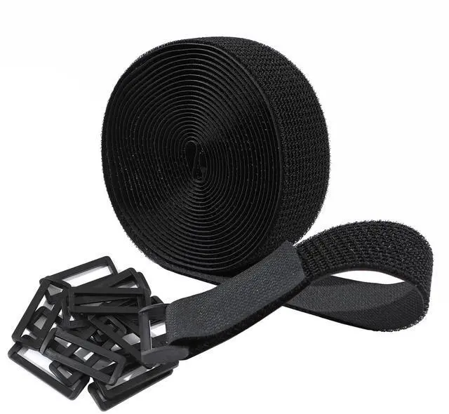 Main image of 2"x16ft Hook and Loop Cable Securing Straps with 15 Buckles- Black | Free CLength | Adjustable | Reusable Fastening Cable Ties, 2 Inch Wide Cinch Strap for Wire, Cord Wraps, Cable Management