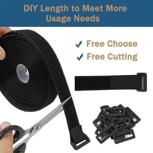 Alt view image 4 of 6 - 2"x16ft Hook and Loop Cable Securing Straps with 15 Buckles- Black | Free CLength | Adjustable | Reusable Fastening Cable Ties, 2 Inch Wide Cinch Strap for Wire, Cord Wraps, Cable Management