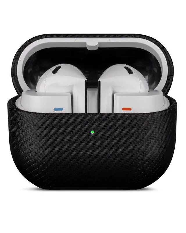 Alt view image 2 of 7 - Case for Samsung Galaxy Buds 3 FE / Buds3 Pro/Samsung Buds 3 Case Cover with Lanyard - Made of Vegan Leather - Carbon Fiber Style - Handmade Drop Protection Hard Shell Cover - Black