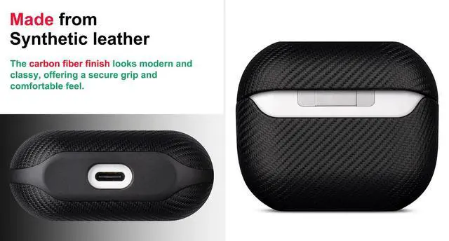 Alt view image 3 of 7 - Case for Samsung Galaxy Buds 3 FE / Buds3 Pro/Samsung Buds 3 Case Cover with Lanyard - Made of Vegan Leather - Carbon Fiber Style - Handmade Drop Protection Hard Shell Cover - Black