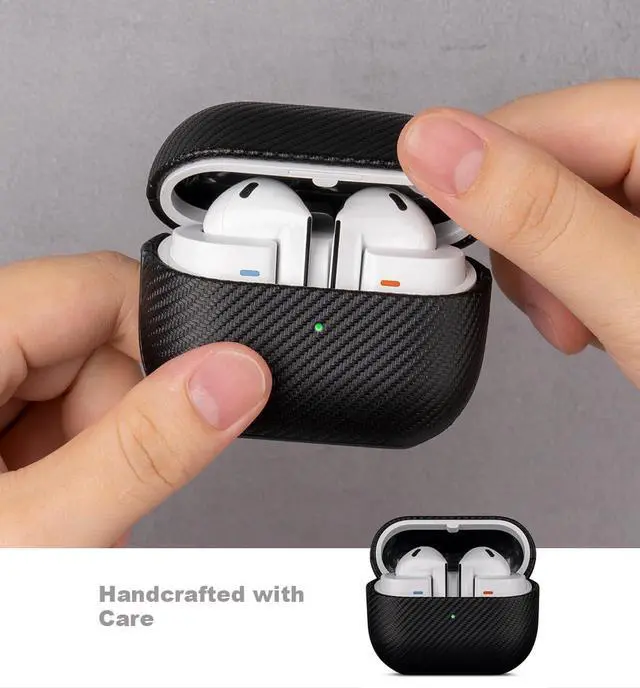 Alt view image 4 of 7 - Case for Samsung Galaxy Buds 3 FE / Buds3 Pro/Samsung Buds 3 Case Cover with Lanyard - Made of Vegan Leather - Carbon Fiber Style - Handmade Drop Protection Hard Shell Cover - Black
