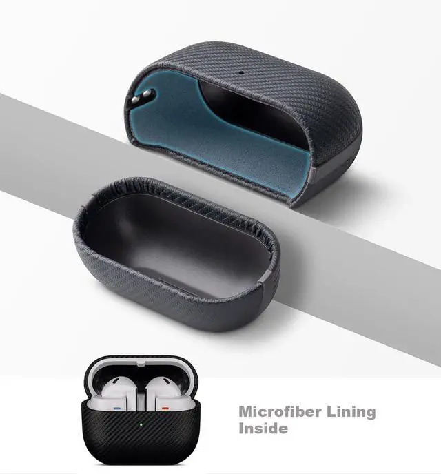 Alt view image 5 of 7 - Case for Samsung Galaxy Buds 3 FE / Buds3 Pro/Samsung Buds 3 Case Cover with Lanyard - Made of Vegan Leather - Carbon Fiber Style - Handmade Drop Protection Hard Shell Cover - Black