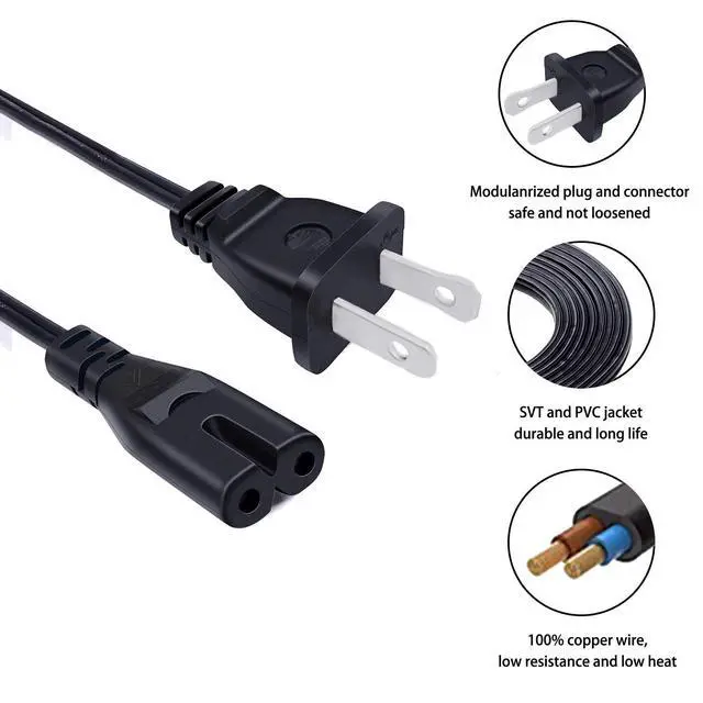 Alt view image 2 of 6 - 8ft AC Printer Power Cord Replacement for HP OfficeJet Pro 8025 5212 6978 3830 5255 9015 4650 9025 8710 8720 6968 8610 Photosmart 5510 5520 6510 Printer 2 Prong AC Power Cord Cable