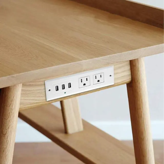 Alt view image 3 of 6 - Recessed Power Strip, Flush Mount Charging Station with USB Ports, Multiple Surge Protector with Extension Cord for Desk Furniture Table Nightstand Bed (White-2AC Outlets + 3USB-A)