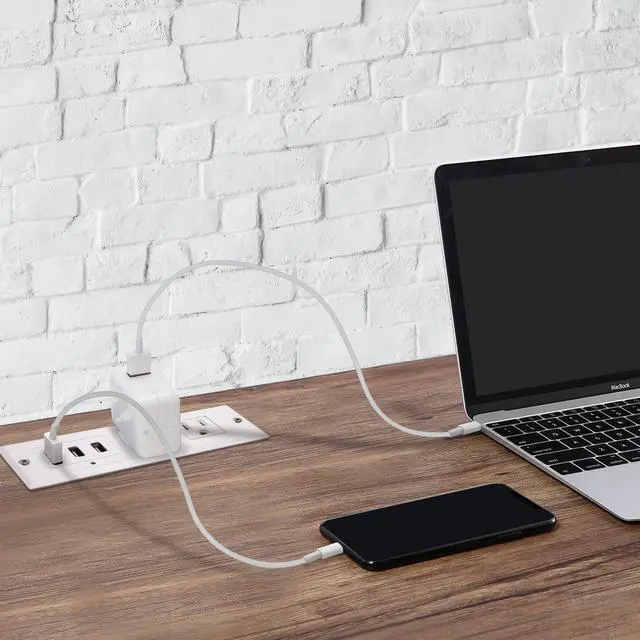 Alt view image 4 of 6 - Recessed Power Strip, Flush Mount Charging Station with USB Ports, Multiple Surge Protector with Extension Cord for Desk Furniture Table Nightstand Bed (White-2AC Outlets + 3USB-A)