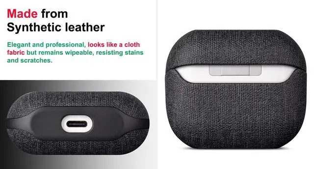 Alt view image 3 of 7 - Case for Samsung Galaxy Buds 3 FE / Buds3 Pro/Samsung Buds 3 Case Cover with Lanyard - Made of Vegan Leather - Canvas Style - Handmade Drop Protection Hard Shell Cover - Black
