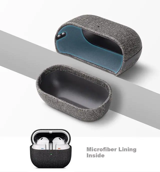 Alt view image 5 of 7 - Case for Samsung Galaxy Buds 3 FE / Buds3 Pro/Samsung Buds 3 Case Cover with Lanyard - Made of Vegan Leather - Canvas Style - Handmade Drop Protection Hard Shell Cover - Black