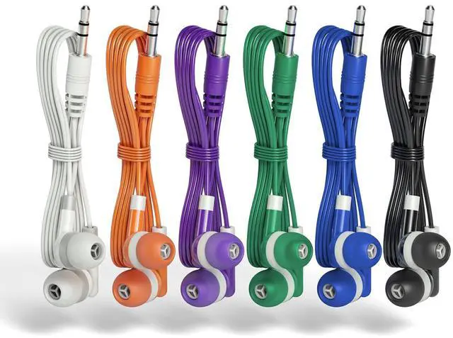 Alt view image 2 of 6 - Earbud Headphones Bulk 12 Pack Multicolored Wired Earphones SPT-12MX Individually Wrapped Ear Buds Muti Packs for Kids School Classroom Students