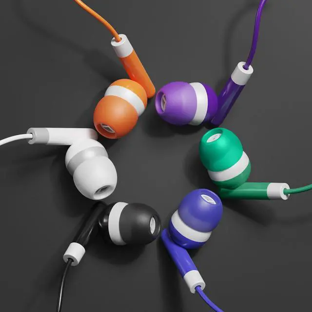 Alt view image 3 of 6 - Earbud Headphones Bulk 12 Pack Multicolored Wired Earphones SPT-12MX Individually Wrapped Ear Buds Muti Packs for Kids School Classroom Students