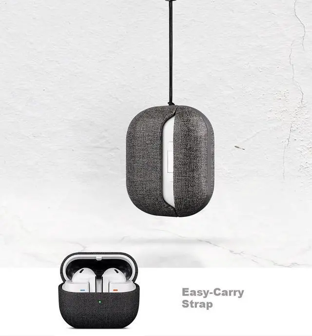 Alt view image 7 of 7 - Case for Samsung Galaxy Buds 3 FE / Buds3 Pro/Samsung Buds 3 Case Cover with Lanyard - Made of Vegan Leather - Canvas Style - Handmade Drop Protection Hard Shell Cover - Black