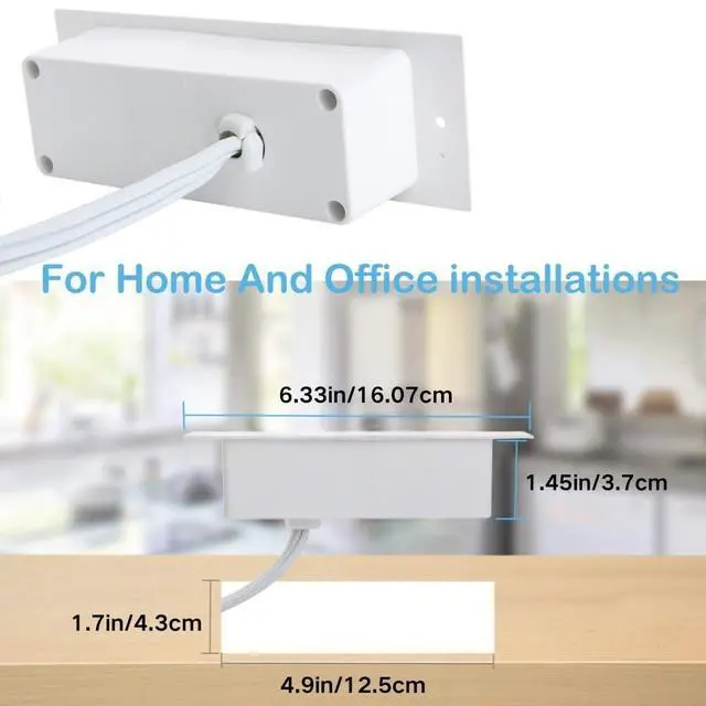 Alt view image 2 of 6 - Recessed Power Strip, Flush Mount Charging Station with USB Ports, Multiple Surge Protector with Extension Cord for Desk Furniture Table Nightstand Bed (White-2AC Outlets + 3USB-A)