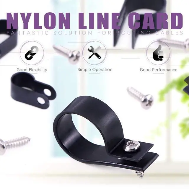 Alt view image 5 of 7 - 135 Pack 6 Sizes Black Nylon Plastic R-Type Cable Clips Clamp Assortment Kit, 1/4" 5/16" 3/8" 1/2" 3/4" 1" Nylon Screw Mounting Cord Fastener Clips with 135 Pack Screws for Wire Management