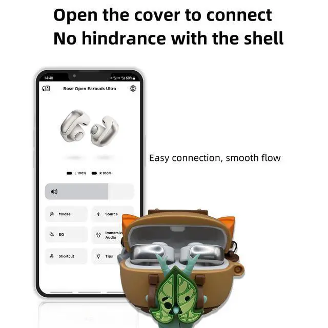 Alt view image 5 of 6 - Cute Korok Case Compatible with Bose Ultra Open Earbuds with Keychain | 3D Cartoon Anime Soft Silicone Yahaha Protective Cover for Bose Ultra Open with Cleaning Kit