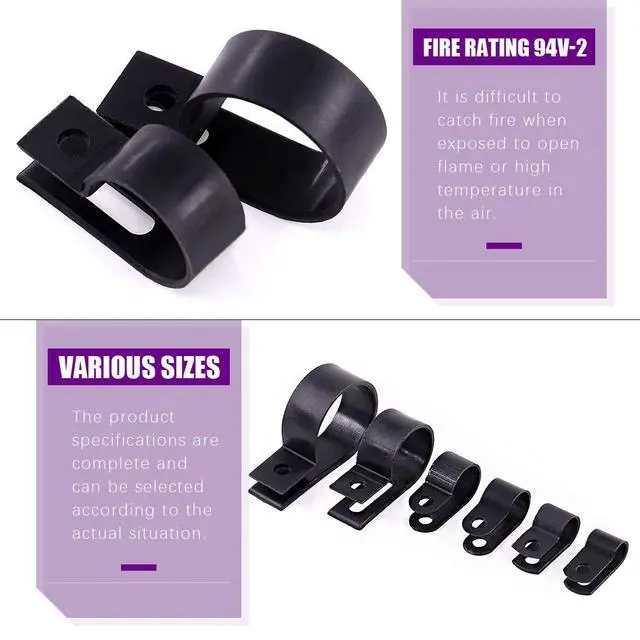 Alt view image 4 of 7 - 135 Pack 6 Sizes Black Nylon Plastic R-Type Cable Clips Clamp Assortment Kit, 1/4" 5/16" 3/8" 1/2" 3/4" 1" Nylon Screw Mounting Cord Fastener Clips with 135 Pack Screws for Wire Management