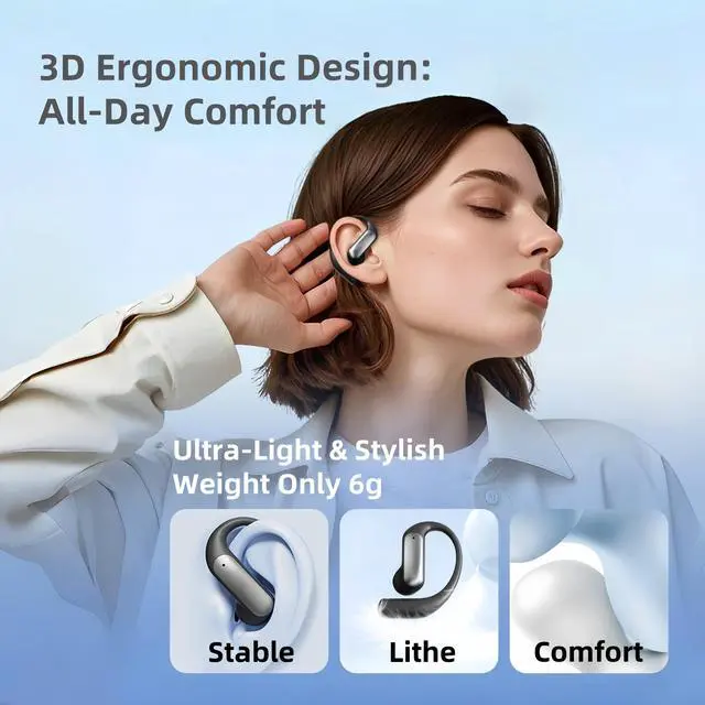 Alt view image 3 of 7 - Stylish Bluetooth Earbuds Over Ear for Women Wireless Open Ear Earbuds with 60H Playtime, BT5.4, 14.2mm Bass, IPX5 Waterproof, Secure Earhooks for Workouts/Running(Black)