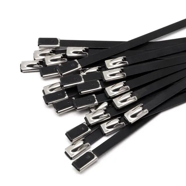 Alt view image 7 of 7 - 100pcs Metal Zip Ties Heavy Duty Outdoor, 304 Stainless Steel Epoxy Coated Push Mount Zip Ties Black, Self Locking Wire Ties Strap, Chain Link Fence Ties (8inch)
