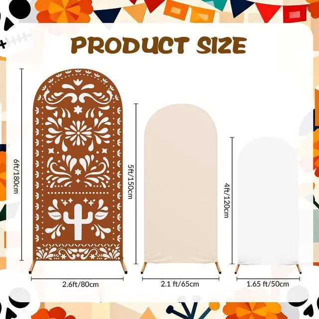 Alt view image 4 of 6 - 3 Pcs Mexican Cielito Lindo Arch Backdrop Cover 4ft 5ft 6ft 2-Sided Stretchy Arch Stand Covers for Mexico Talavera Wedding Birthday Baby Shower Party Decor (Only Cover)